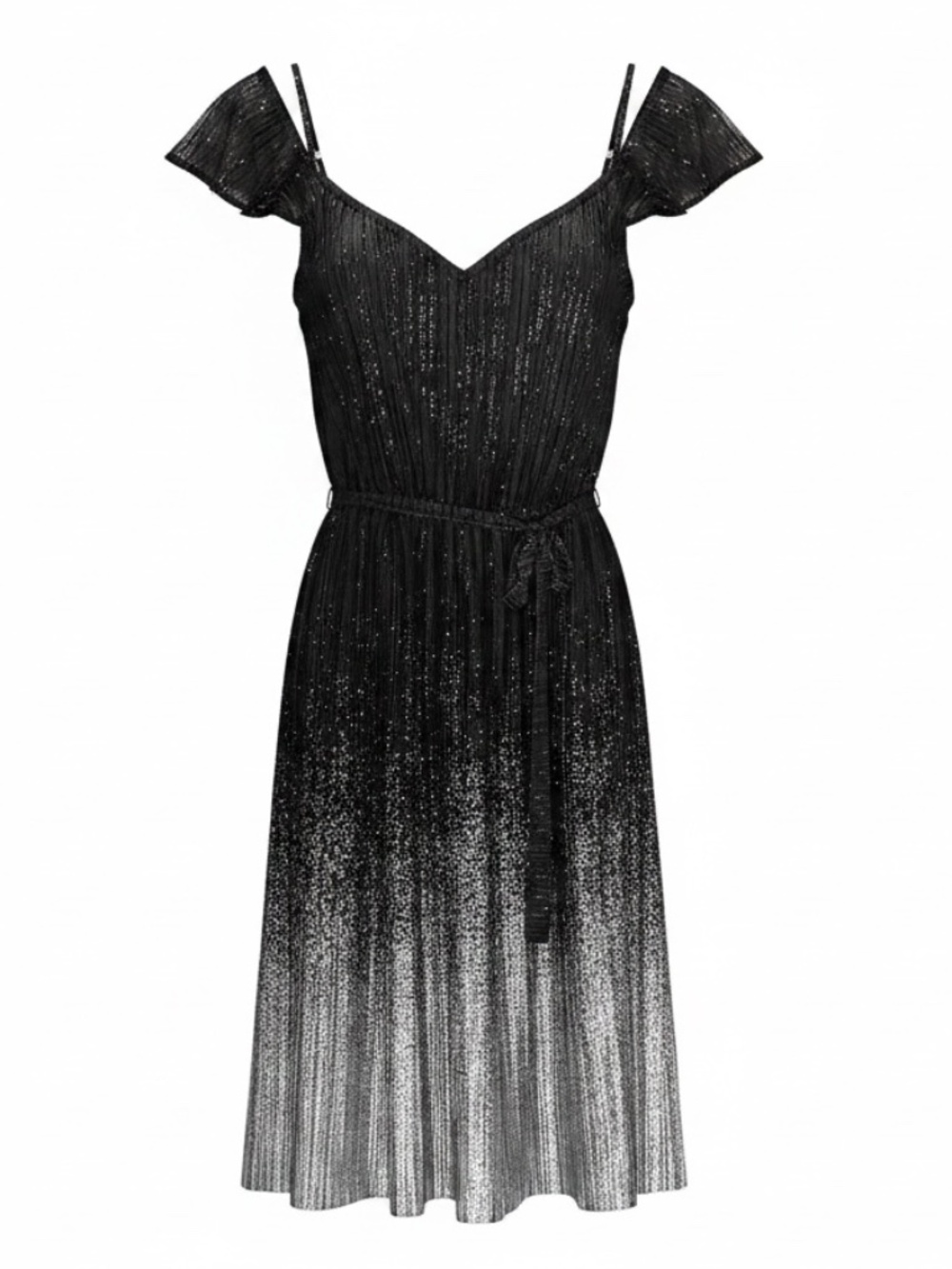 Black and Silver Ombre Metallic Plisse Cold Shoulder Dress - Size 0
